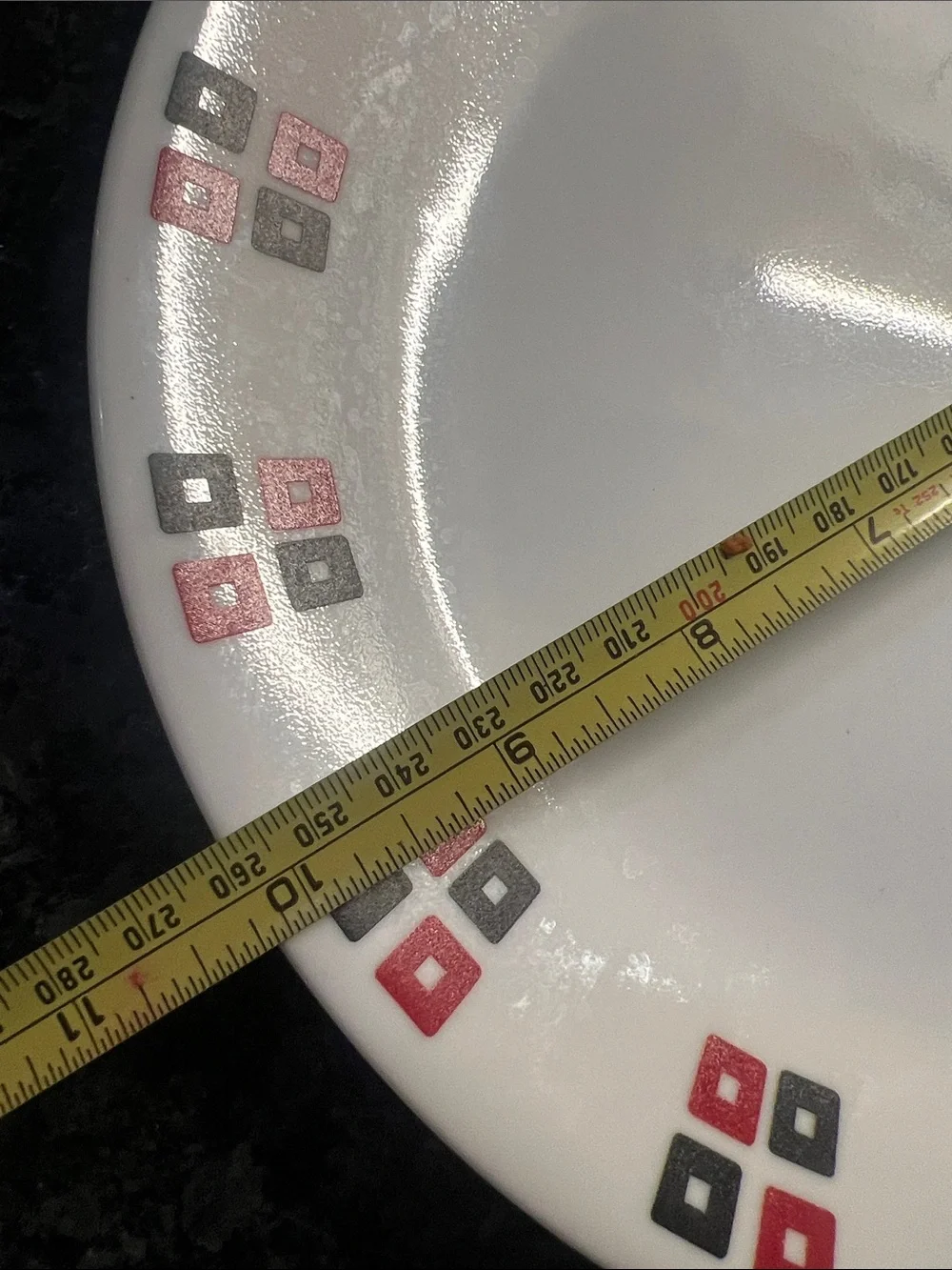 Uptown Vintage Corelle Dinner Plates with Red and Black Square Accent - Set of 3